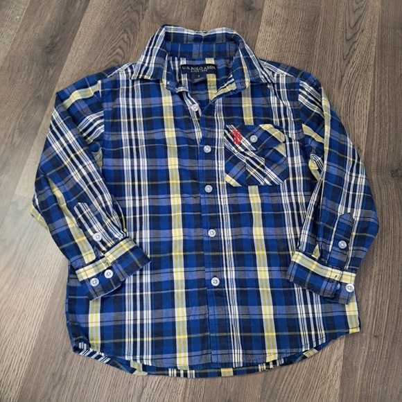 US Polo Assn Boy’s Blue Plaid Long Sleeve Button Down Shirt Size 7 - Picture 1 of 5